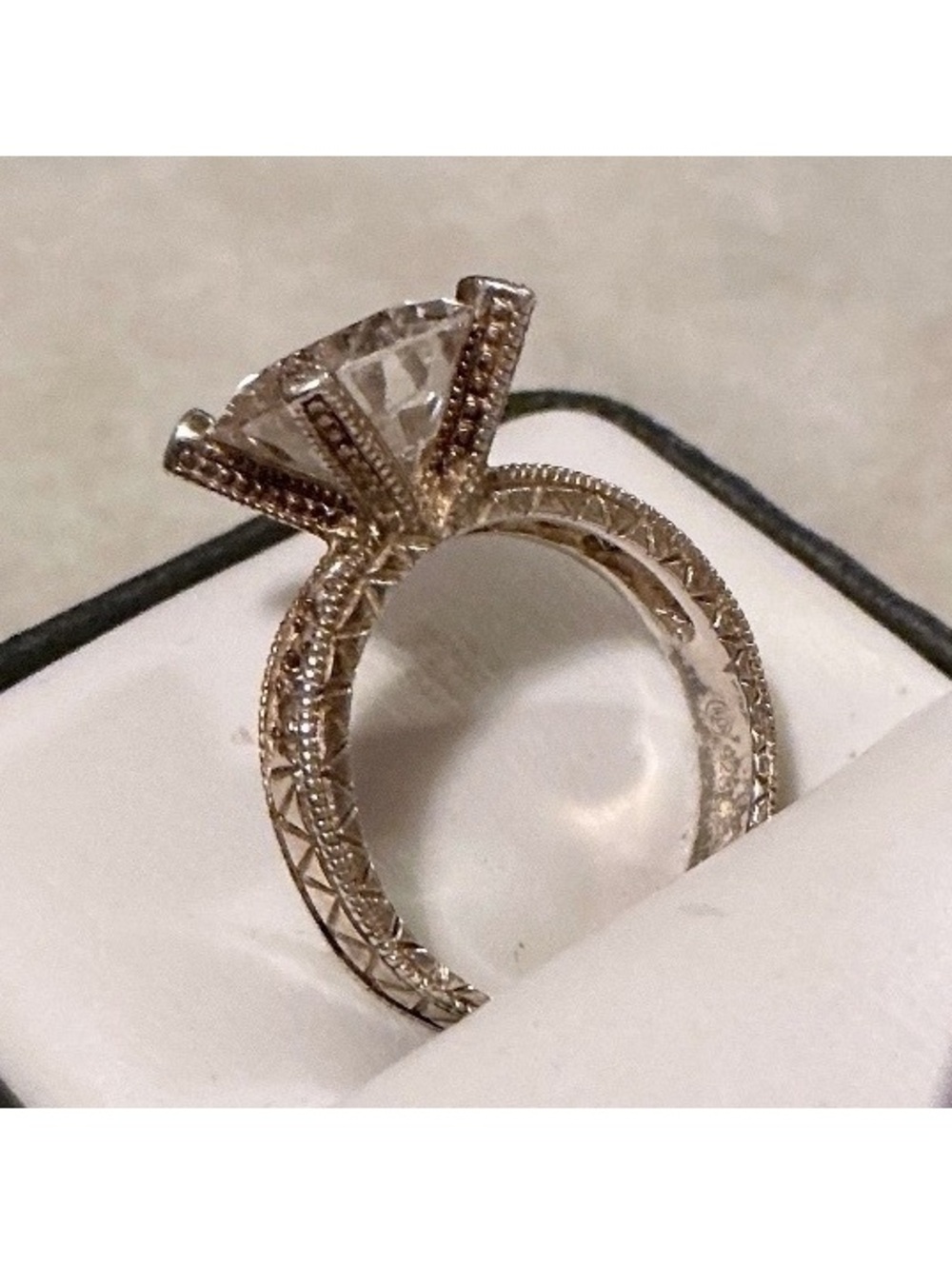 SU 925 Sterling Silver Large CZ Statement Engagement Ring Sz 8 Vintage